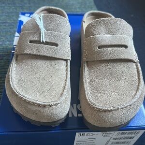 Birkenstock Naples Suede Clogs, Taupe, Size 38/7.5